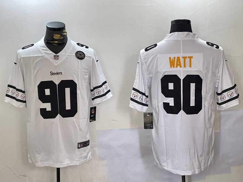 Mens Pittsburgh Steelers #90 T.J. Watt White 2019 Team Logo Cool Edition Stitched Jerseys Dzhi